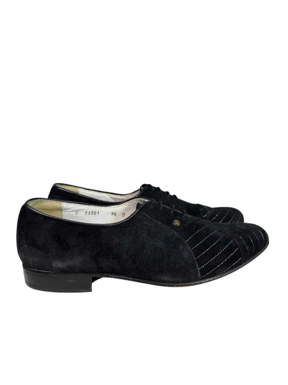 Pierre Cardin Men's Vintage Black Suede Oxfords w/ Silver Stitching Size US 10